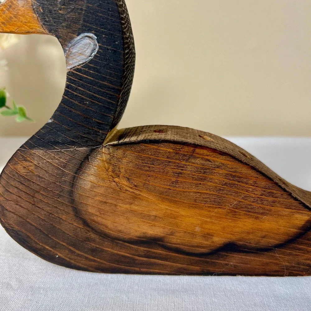 Vintage 1988 Hand-Carved Painted Wooden Duck Pencil Holder